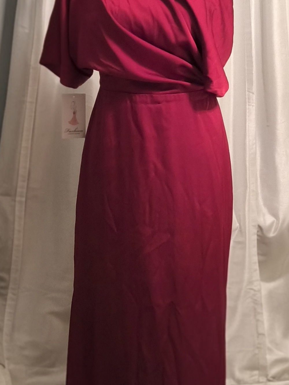 Women’s Wine Red Draped Waist Maxi Dress
